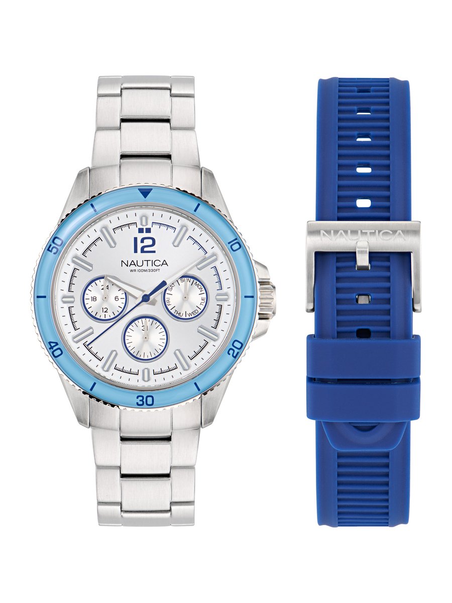Nautica Nct Windrose Chronograph Watch Zilveren Toon Case: 100% Roestvrij Staal | Armband: 100% Roestvrij Staal 46 mm NAPWRS405