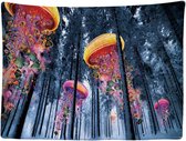 Ulticool - Jellyfish Forest Nature Psychedelic Fantasy - Tapisserie - 200x150 cm - Groot tapisserie - Affiche