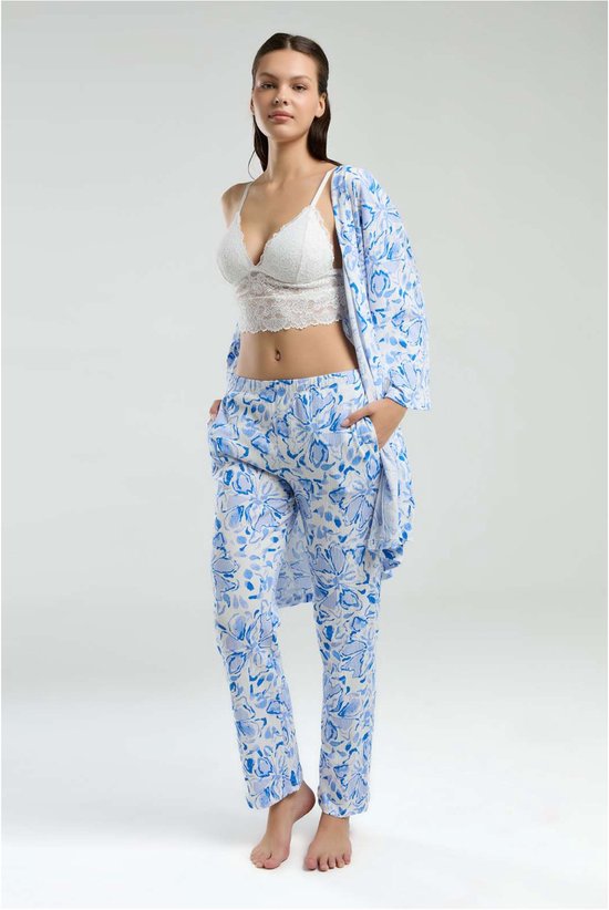 Set femme Arnetta - Wit - Kimono - Robe de chambre - 96 % Katoen - Taille : L