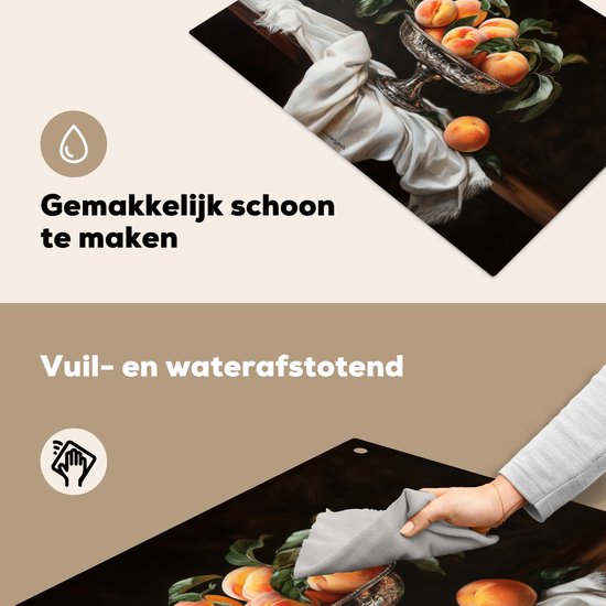 KitchenYeah® Protection plaque induction 78x52 cm - Nature morte - Pêches - Vintage - Protege plaque de cuisson - Couvre plaque induction - Protecteur d'induction - Cuisine