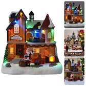 Cheqo® Maison de Noël Polyrésine - Scène de Noël - Maison de Village de Noël - Siècle des Lumières & Mouvement - Train LED