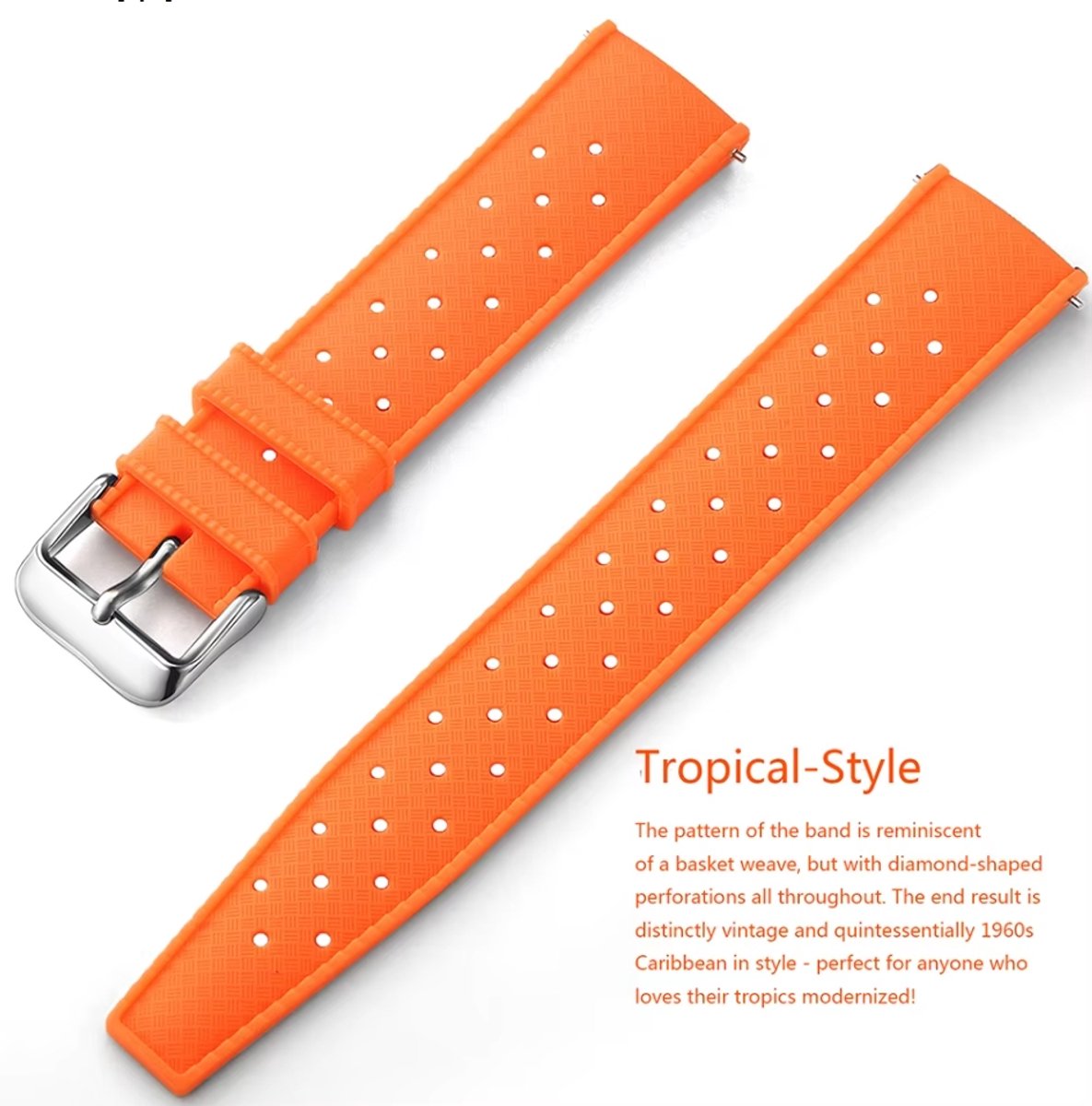 Actie4you® - Tropische Stijl - Horlogebandje Siliconen - Mand Motief - Universeel - Horloge Band - Makkelijk Zelf te Monteren - 22MM - Oranje