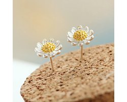 Gading dames oorknoppen met madeliefje-goudkleurig/zilverkleurig-8mm