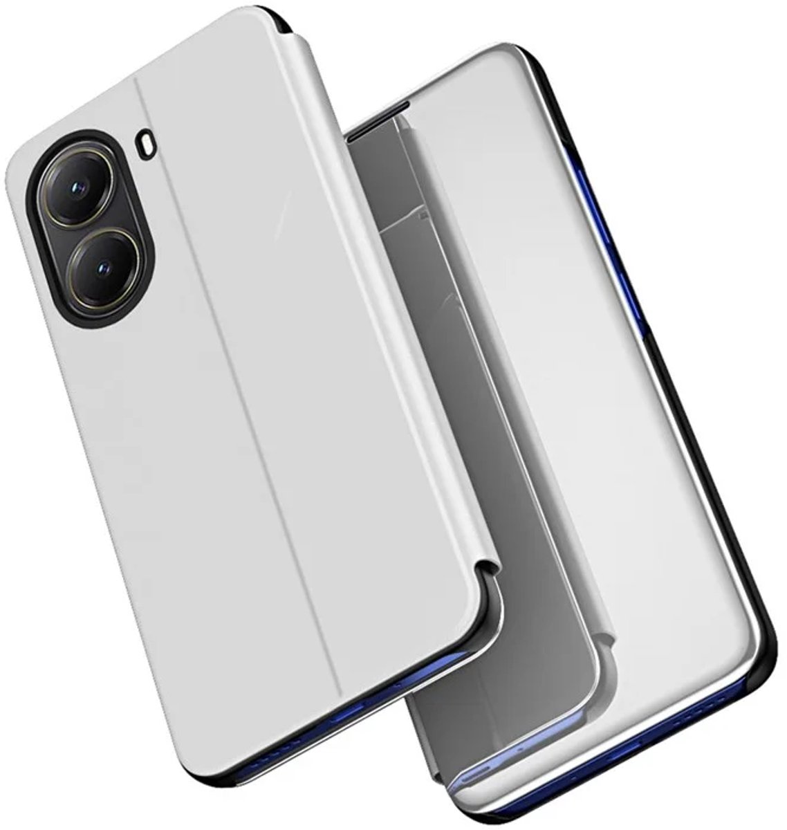 Hoesje geschikt voor Xiaomi Poco X7 Pro - Phonesta Smart View Mirror Book Case - Zilver