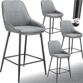 Bol.com tectake® - Set van 4 Barkrukken Siera - Gestoffeerde Barkruk met rugleuning - Barstoelen - Barstoel met voetensteun - Ee... aanbieding