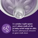 Gedetailleerde afbeelding van de J-split speen van de Philips Avent Natural Response fles.