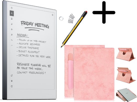 reMarkable 2 met Staedtler stylus pen en draaibare Roze hoes met penhouder - digitaal notitieblok