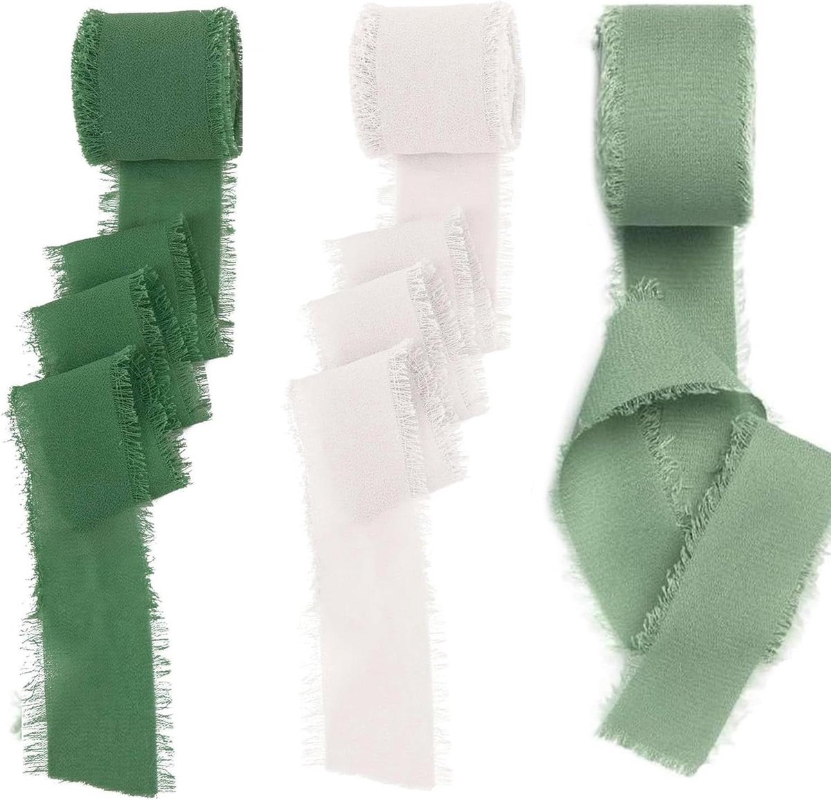3 rollen 4 cm x 5 m chiffonlint voor bruiloftscadeaus, roze, groen-wit