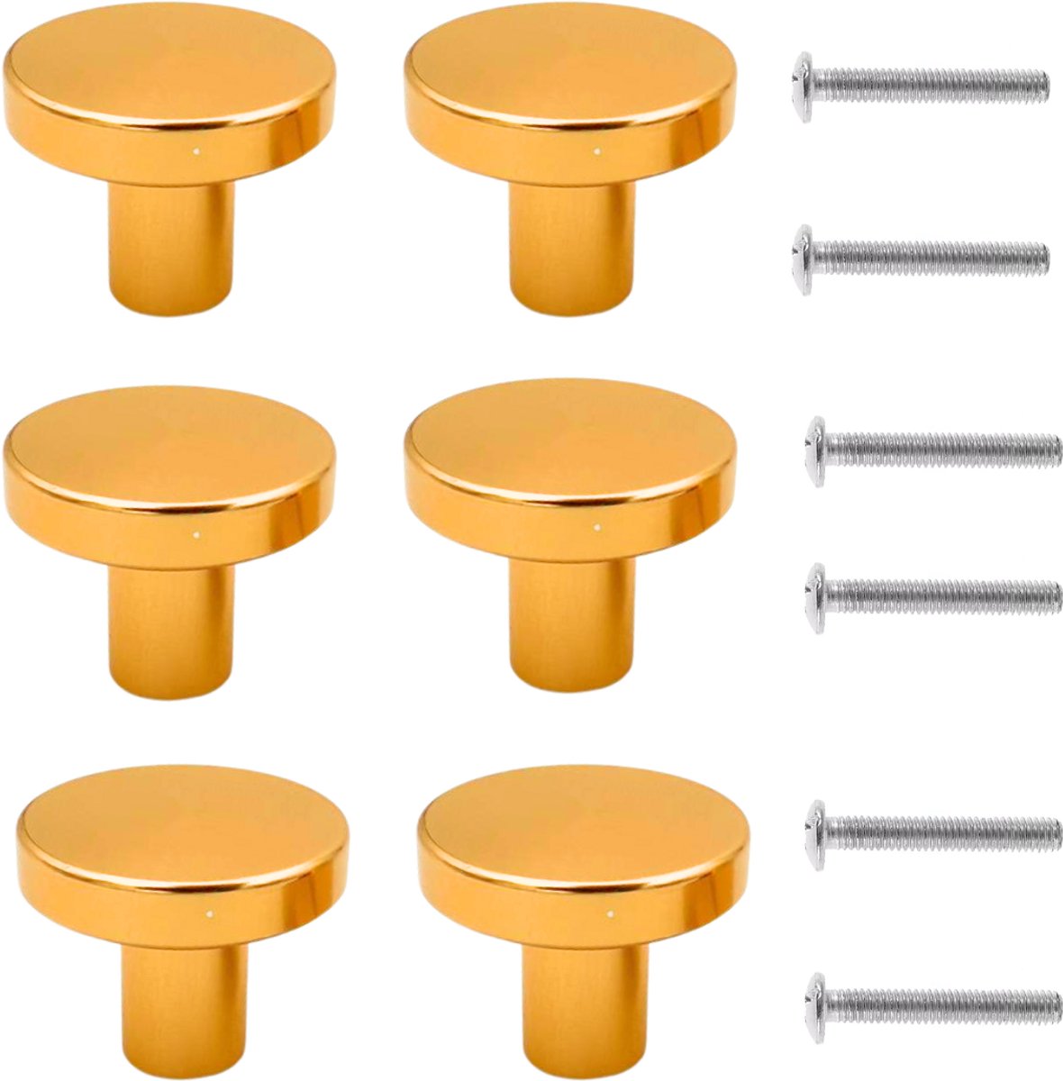 LLCS 6 stuks ronde kastknoppen meubelknoppen knoppen voor kast kastgrepen goud voor kledingkast, kast, met een schroef