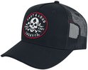 Casquette trucker noire avec patch rond brodé représentant un crâne et 'Lucky 13'.