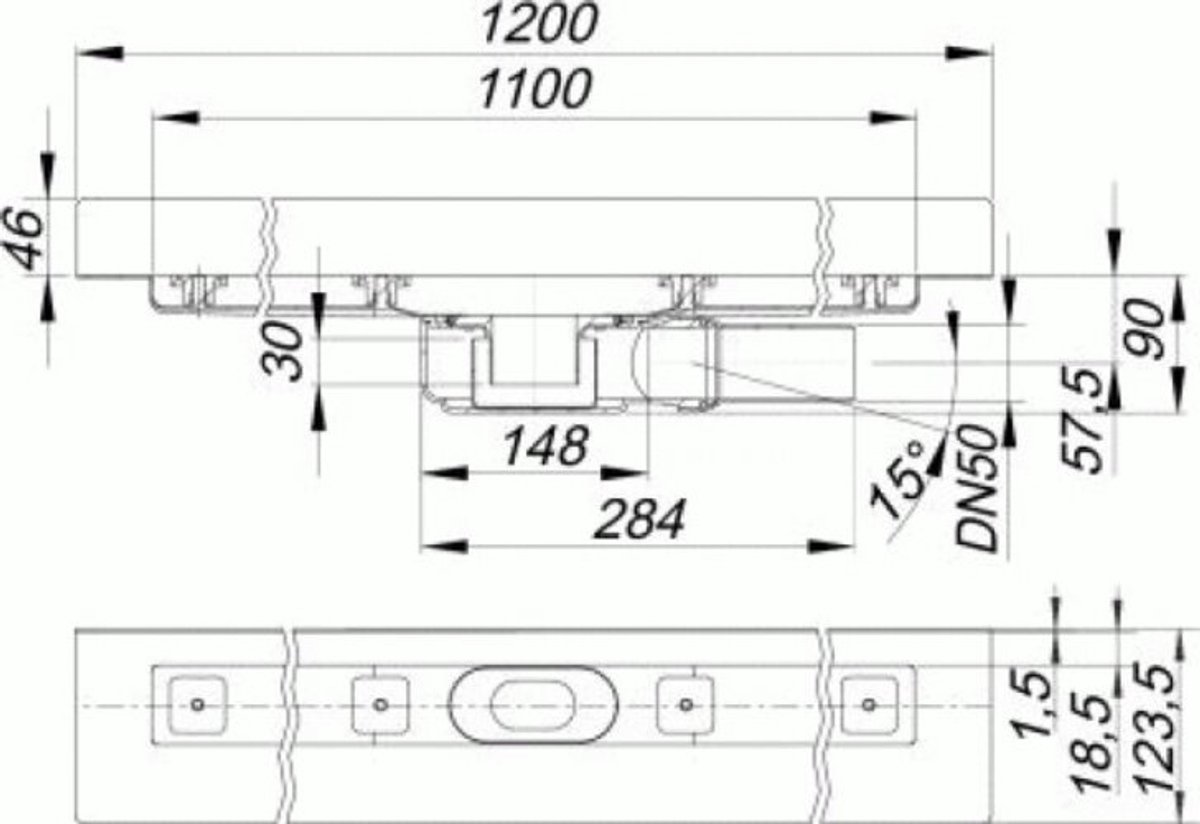 DALLMER Douchegoot CeraLine PLAN W 1100 mm, DN 50, 523174