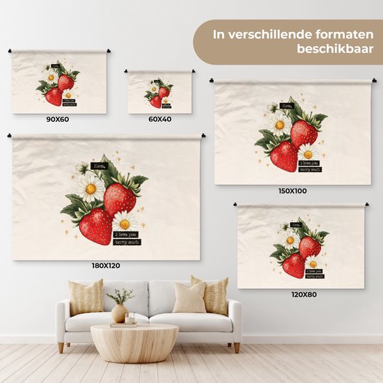 Tapisserie murale 180x120 cm - Fraises - Marguerites - Citation - Étoiles - Tapisseries