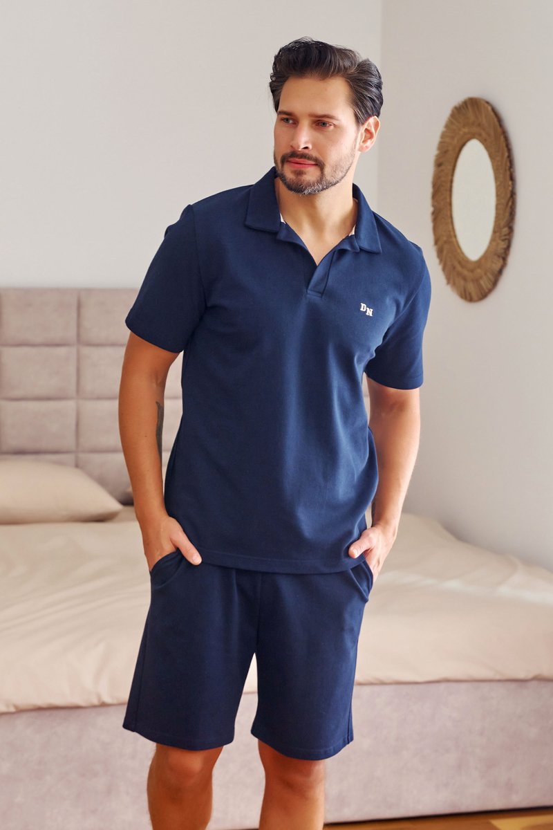 Doctor Nap Katoenen Pyjama Heren Korte Mouw Korte Broek Zomer Shortama DN Polo Navy PMB.7216 XL
