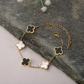 Bracelet Aurélia Luxe Trèfle - Doré Wit Or - minimaliste - petite fleur 9 mm - 5 pièces trèfle à quatre feuilles - acier inoxydable
