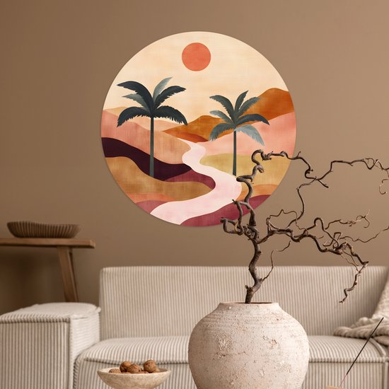 WallCircle® - Papier peint cercle 50x50 cm - Stickers muraux Collines - Palmiers - Abstrait - Cercle mural salon - Cercle mural chambre - Décoration murale autocollante - Accessoires de Décoration murale