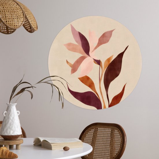 WallCircle® - Papier peint cercle 80x80 cm - Stickers muraux Fleurs - Feuilles - Minimaliste - Rose - Cercle mural salon - Cercle mural chambre - Décoration de chambre autocollante - Accessoires de Décoration murale