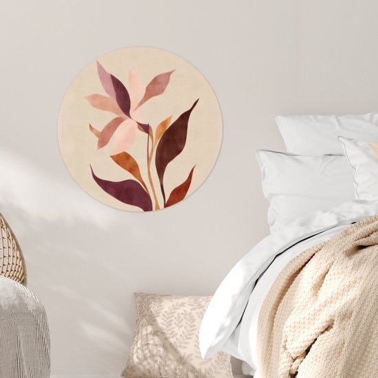 WallCircle® - Papier peint cercle 80x80 cm - Stickers muraux Fleurs - Feuilles - Minimaliste - Rose - Cercle mural salon - Cercle mural chambre - Décoration de chambre autocollante - Accessoires de Décoration murale