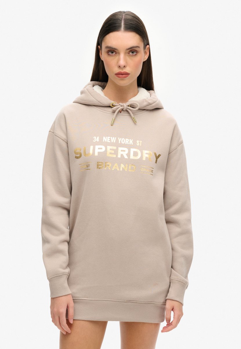 Superdry Luxe hoodiejurk met metallic logo Dames Jurken Grijs