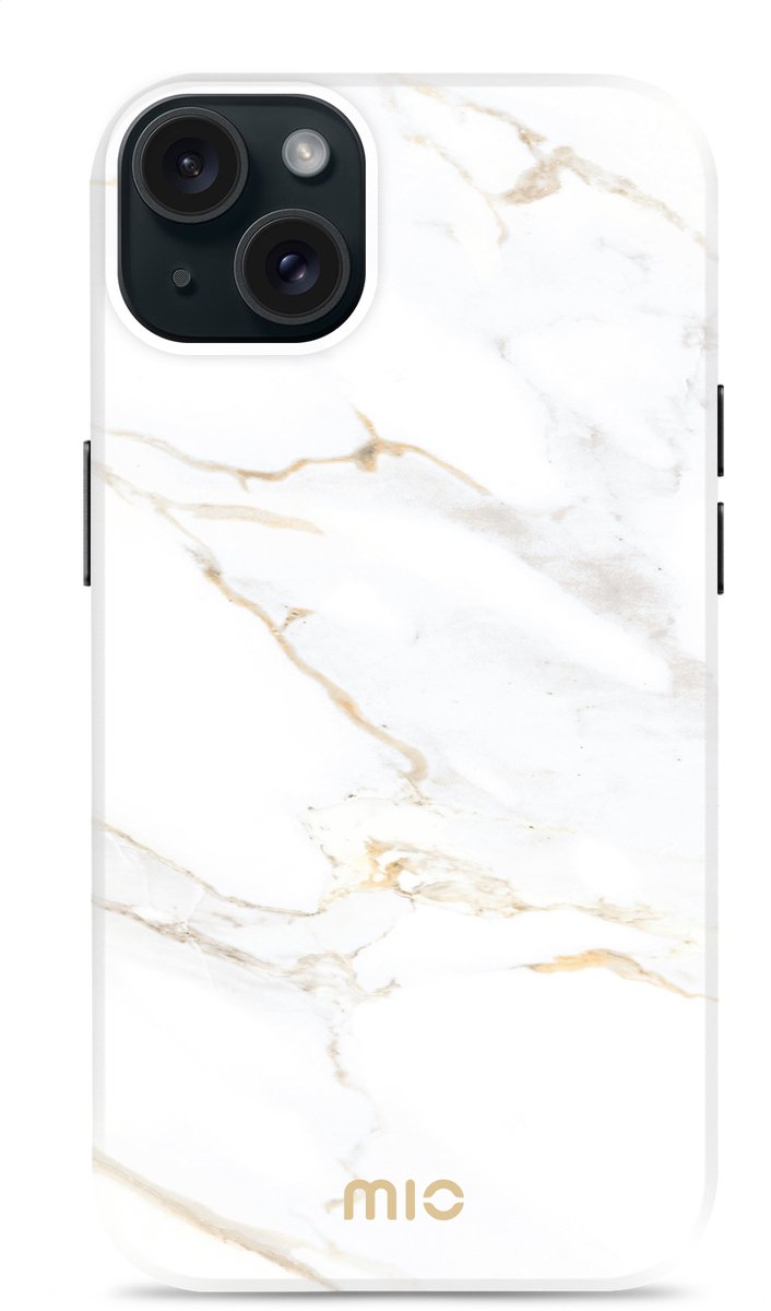 Mio by Mobilize Hoesje geschikt voor Apple iPhone 15 MagSafe Telefoonhoesje Hardcase | Mio by Mobilize Backcover | Geschikt voor MagSafe | Geschikt voor Draadloos Opladen met Magnetische Ring | Geschikt voor MagSafe Case - White Marble | Wit