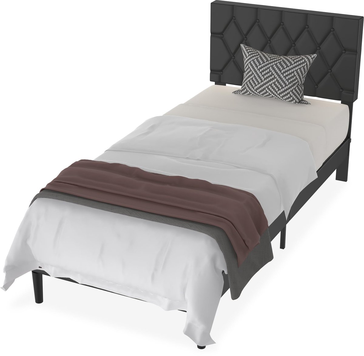 NAIZY bedframe 140x200 cm bedframe metaal bed met leren hoofdeinde en lattenbodem jeugdbed logeerbed eenpersoonsbed voor slaapkamer logeerkamer, zwart