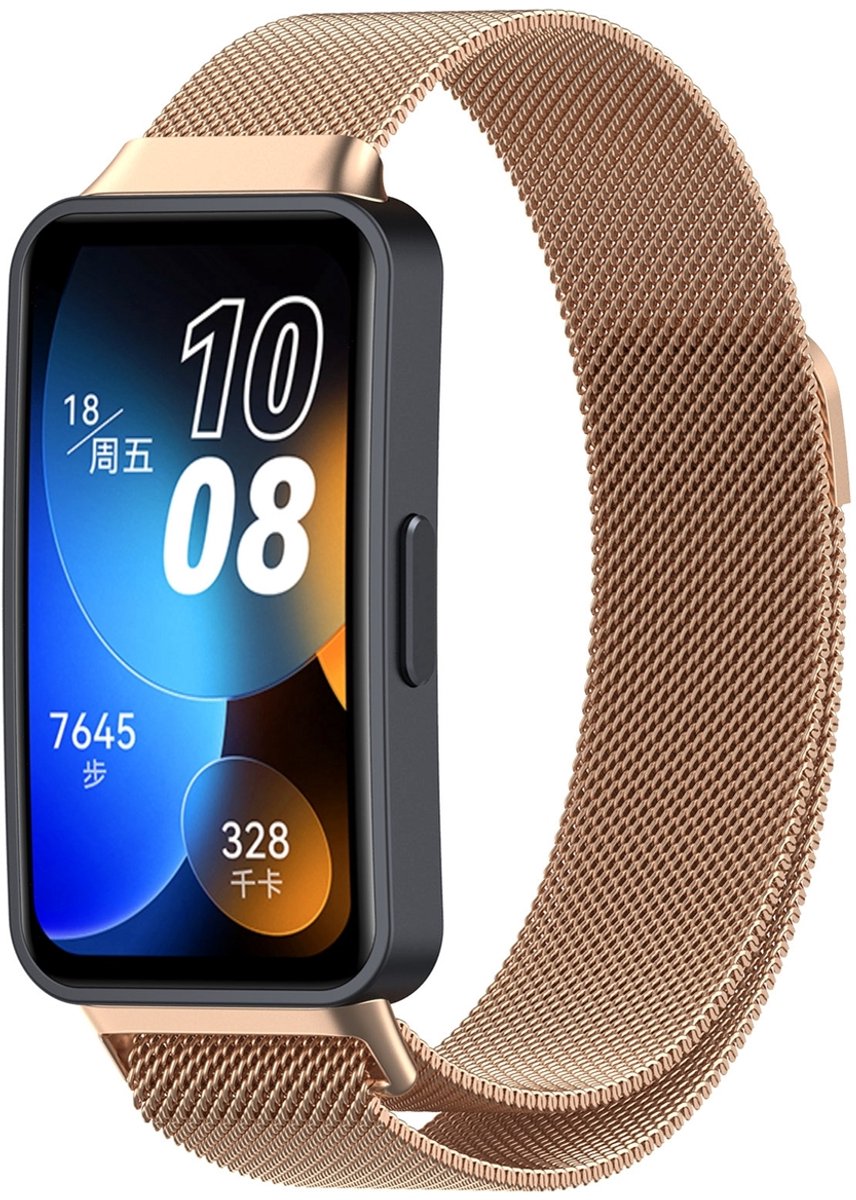 By Qubix - Milanese bandje - Champagne goud - geschikt voor Huawei Band 10 / 9 / 8
