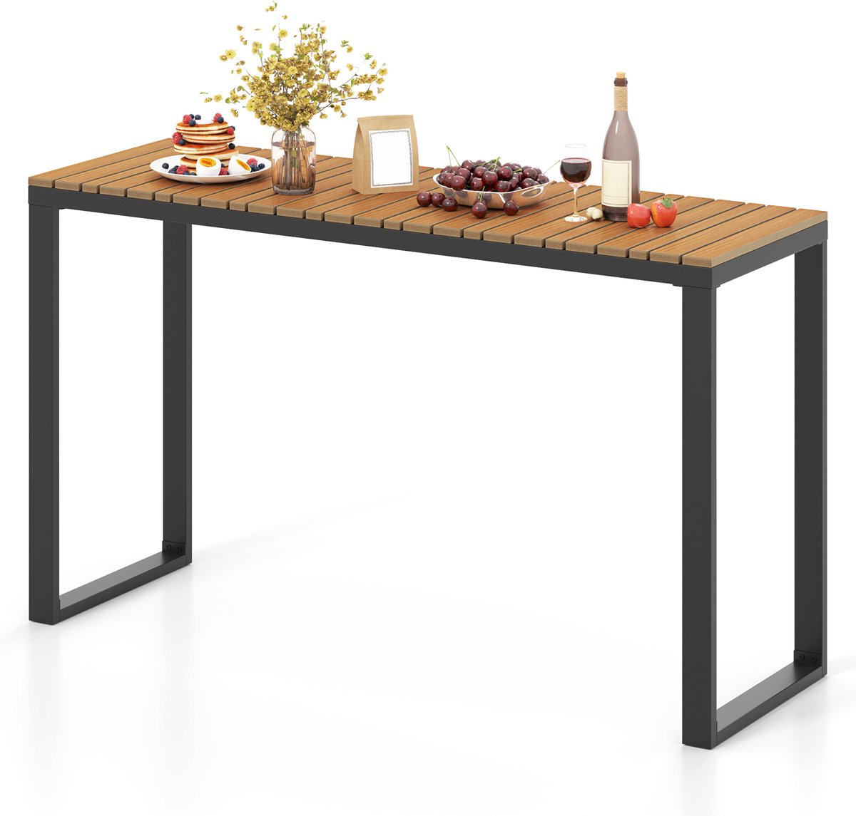 COSTWAY Tuintafel, weerbestendig, 129 x 42 cm, terrastafel met WPC-tafelblad en metalen frame, rechthoekige balkontafel, outdoor-eettafel voor balkon, terras, tuin