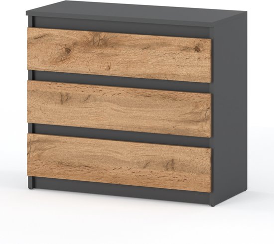 Commode Meuble TV 80CM 3S Chêne Grijs Wotan Loft Meuble de salon