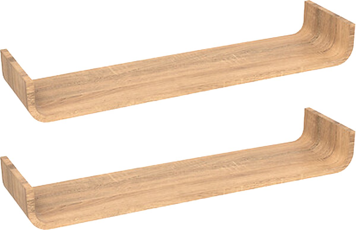 5Five® Five Wandplankje/boekenplankje Fixy - 2x - bruin - lamellen hout look - 80 x 20 x 10 cm