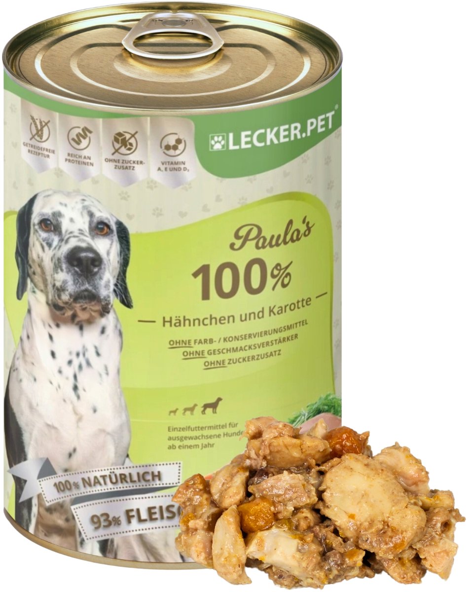 24 x 400 g Lecker.Pet® Paula's 100 % kip en wortel natvoer voor honden