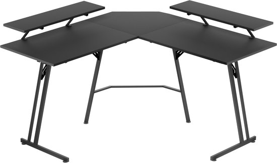 120 x 73 x 46 cm, Gaming tafel, bureau, hoekbureau, L-vormige computertafel, gamingbureau met hoek, grote gamingtafel zwart, met monitorhouder