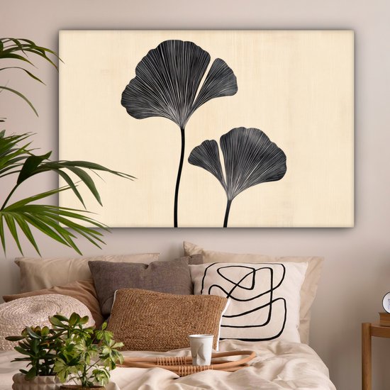 Tableau sur toile 120x80 cm - Décoration murale exclusive Feuilles - Minimaliste - Zwart - Décoration murale salon - Décoration chambre - Accessoires chambre - Peintures sur toile
