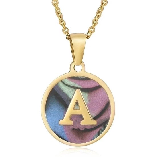 Aramat Jewels-Halskettingen-Stijlvolle Abalone Initial Ketting RVS--A--