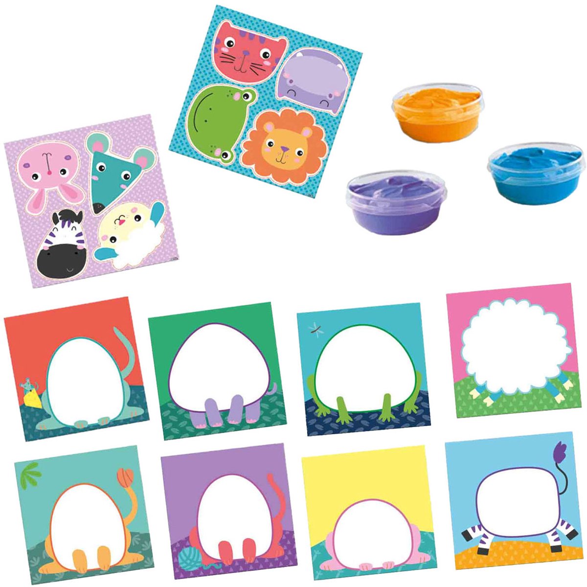 SES Creative - My First - Vingerverf dieren - 8 grote Dierenkaarten met Sticker Hoofden - Goed Uitwasbaar – Glutenvrij – voor 1 tot 4 jaar — afbeelding 7