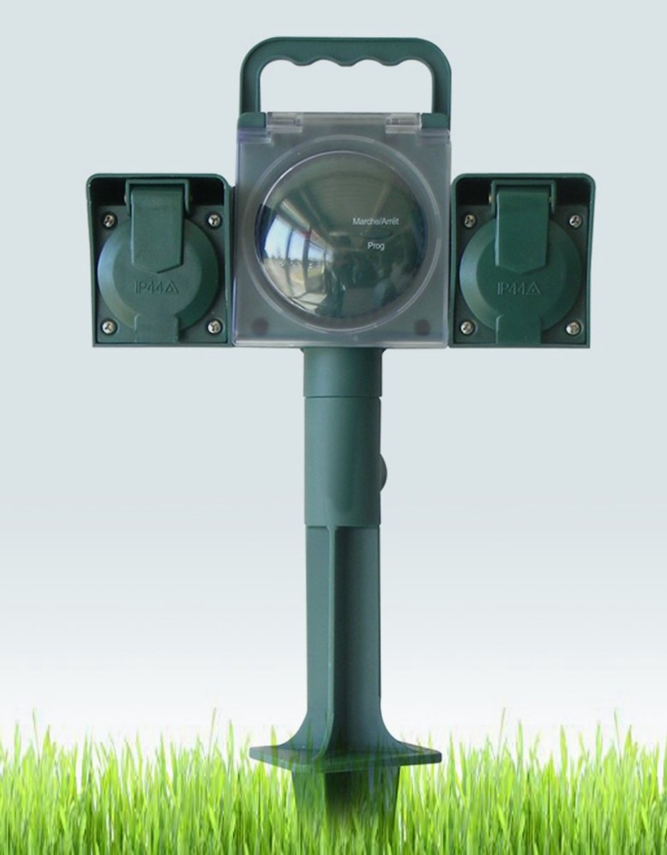 Avidsen 103186 buitenstopcontact 2-voudig met grondpin en afstandsbediening groen