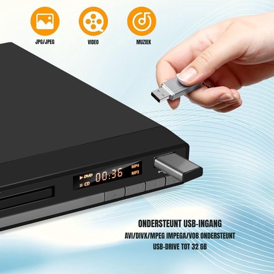 Zylo® DVD Speler met HDMI - Externe Dvd Speler - Blu Ray Spelers - Zwart - 27cm x 26cm x 9cm van Zylo® — afbeelding 5