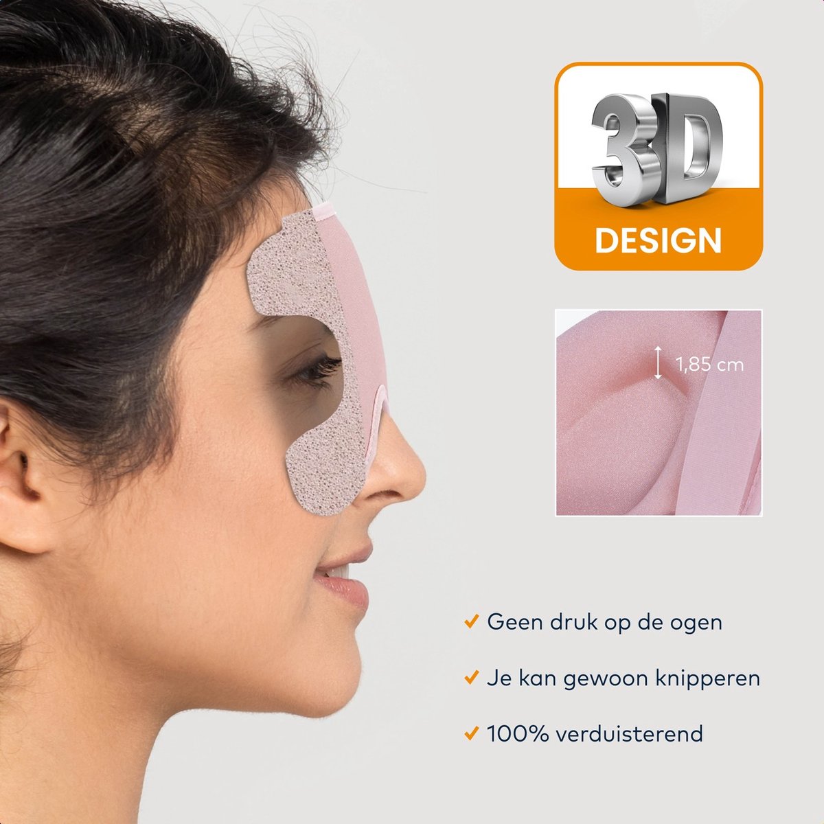 Slowwave Premium 3D Sleep Mask - Ervaar het beste 3D slaapmasker - Geen druk op de ogen dankzij innovatief 3D design - 100% verduisterend - Zacht en ademend traagschuim - Verstelbare band - Inclusief waszakje - Kleur: Sunrise Pink — afbeelding 8