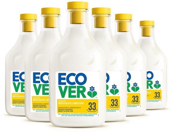 Ecover Wasverzachter - Voordeelverpakking 6 x 1 L - 198 wasbeurten - Plantaardig & Biologisch afbreekbaar - Gardenia & Vanille geur