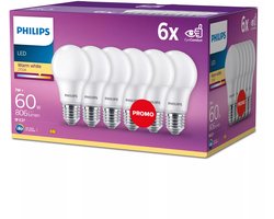 Energiezuinige Philips LED Lamp Mat - 60 W - E27 - warmwit licht - 6 stuks - Bespaar op energiekosten