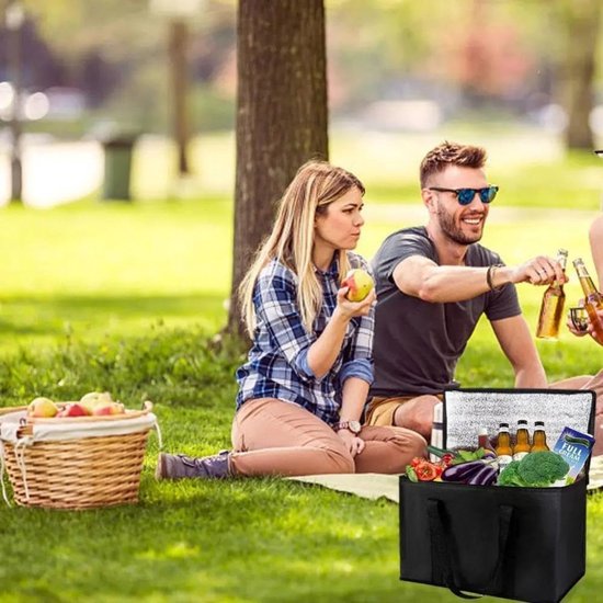 Opvouwbare koeltas - Met bodempaneel - 41 x 26 x 33 cm Grote geïsoleerde tas - Draagbare herbruikbare geïsoleerde boodschappentas - Geïsoleerde tas voor kamperen, picknicken, winkelen, auto, barbecue van Merkloos — afbeelding 5