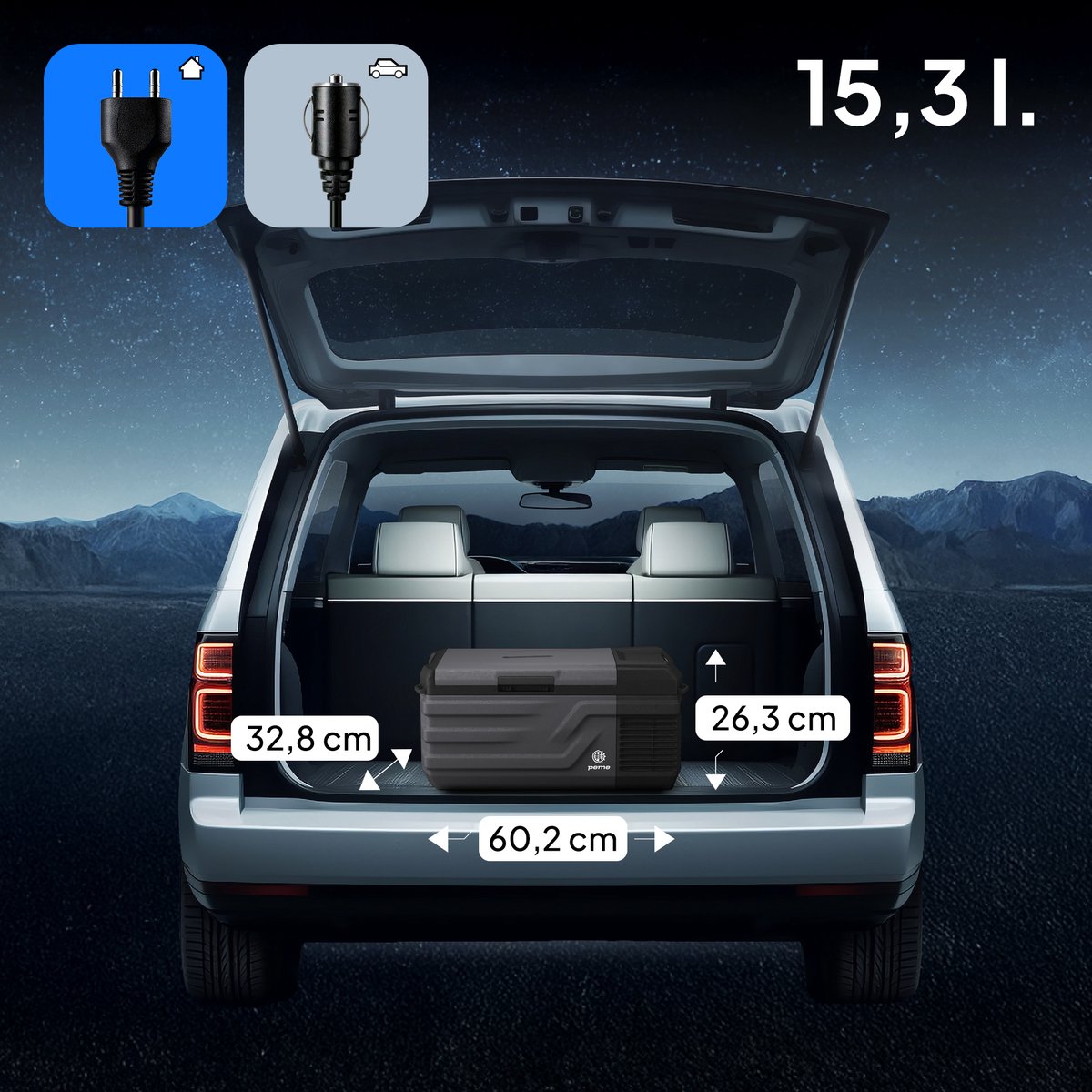 PEME Quest Elektrische Koelbox, 15.3 liter, 12V, 220/230 Volt AC/DC, Aansluiting voor Auto en Camping, thermo-elektrisch Frigobox - Zwart Dark Sky – foto 7
