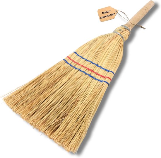 Novatool 4 x kleine bezem reisbezem met steel, kort, 28 cm, strobezem voor kinderen, heksenbezem, kleine tuin Broom mini-bezem, klein, ideaal als kinderbezem en campingbezem