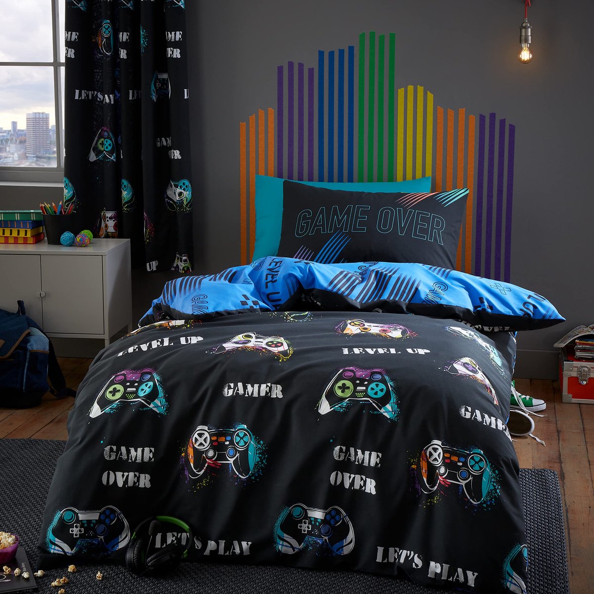 Ibenzoa Beddengoedset met Speelthema en Neonaccenten voor Gamers zwart