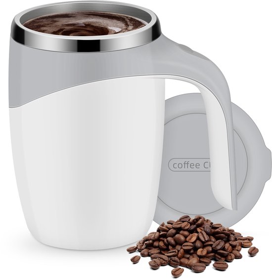 Zelfroerende mok - automatisch roerende koffiemok met 400 ml capaciteit - USB oplaadbaar - roestvrij staal - slimme mok voor koffie melk cacao - met handvat en deksel - voor kantoor en reizen . — afbeelding 3
