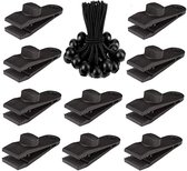 Zeilklemmen - 10 Stuks - Met 10 stuks Elastisch touw - Kamperen - Lijnklemmen - Zeilringen - Tentklemmen - Voor Zeildoeken, Kamperen, Caravans, Picknicks - Zwart - 8*3*2.5 cm