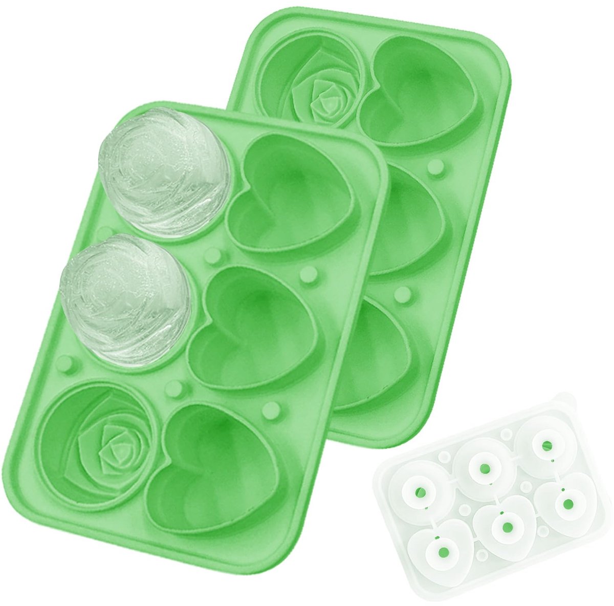 Ibenzoa® Siliconen IJsblokjesvormen Set met Deksel voor Creatieve IJsblokjes in Rozen- en Hartvorm