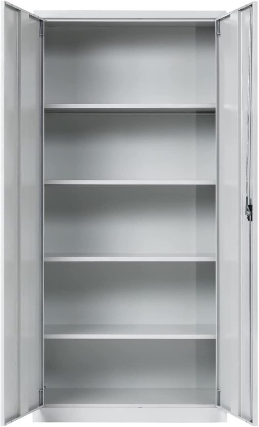 Furni24 Classeur, entièrement assemblé, 195x92,5x42cm, armoire à portes battantes en acier, casier verrouillable, classeur à 5 compartiments, armoire universelle, gris