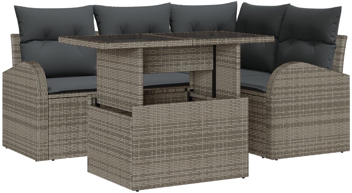 vidaXL Tuinbank - Set - 5 - st - 4-Aantal - zitplaatsen - Grijs - Poly - rattan