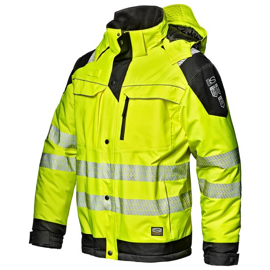 SIR SAFETY LOFOTEN Parka réfléchissante Hi visibilité pour homme - Veste de sécurité jaune et Zwart - Imperméable - Bande réfléchissante - Capuche amovible
