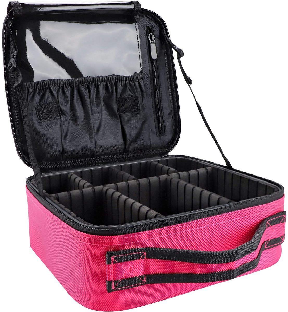 Ibenzoa® Stijlvolle en Ruime Make-up Organizer in Elegante Roze Tint voor Reizen en Thuisgebruik