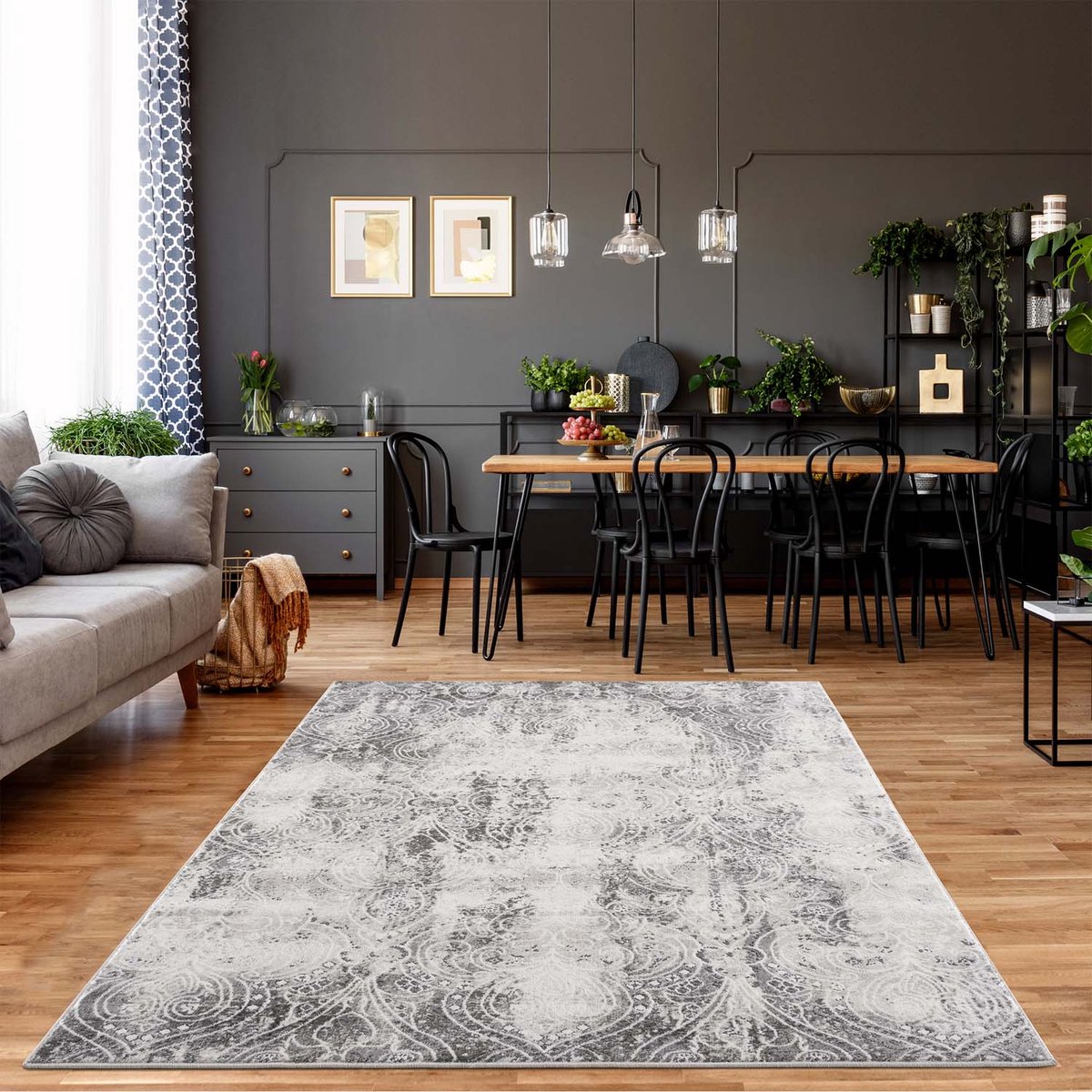 Grijs Tapijt Laagpolig Vloerkleed Koho Marmer Vibes - 200x290cm- Modern - Woonkamer - Salon - Slaapkamer - Eetkamer